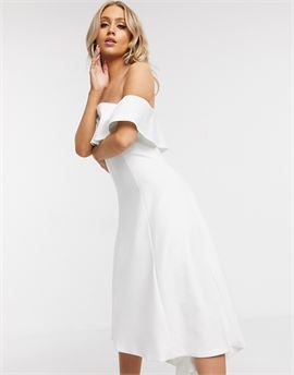 ruffle bandeau prom dress in white
