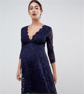 lace prom dress with 3/4 sleeve in navy
