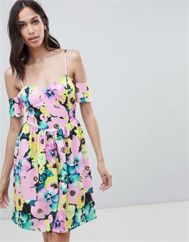 cold shoulder floral print prom dress