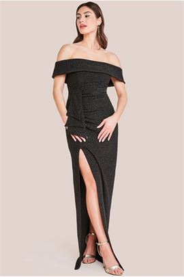 Sparkle Bardot Maxi With Waterfall Ruffle