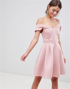 Bardot cold shoulder mini prom dress