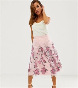 embroidered midi prom skirt in pink