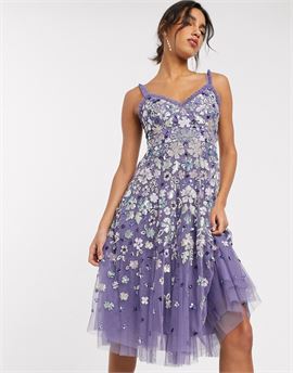 embellished cami midi dress in bluebelle