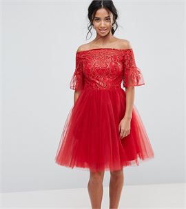 Tulle Midi Prom Dress With Lace Fluted Sleeves