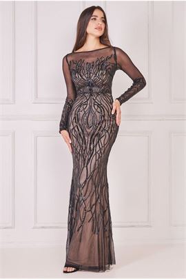 Long Sleeve Sequin Flame Maxi