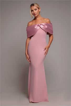 Twist Knot Satin & Scuba Bardot Maxi Dress