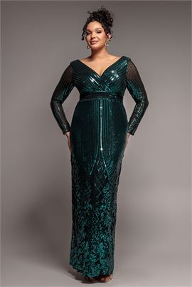 Long Sleeve Sequin V Wrap Maxi Dress