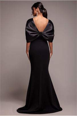 Off Shoulder Back Satin Bow Scuba Maxi Dress